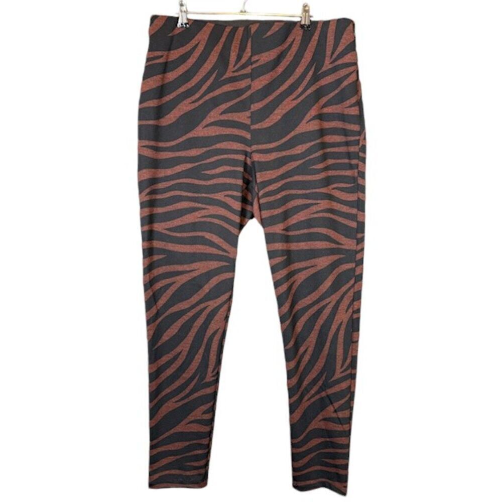 Ann Taylor High Rise Legging Zebra / Tiger Print Rust‎ Brown Black Size 10 - Picture 2 of 13